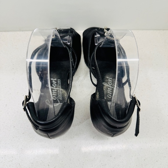 Comfort Dance Shoes The Strappy Black Leather Strappy Block Heel Salsa Sz 5.5 - Picture 4 of 14